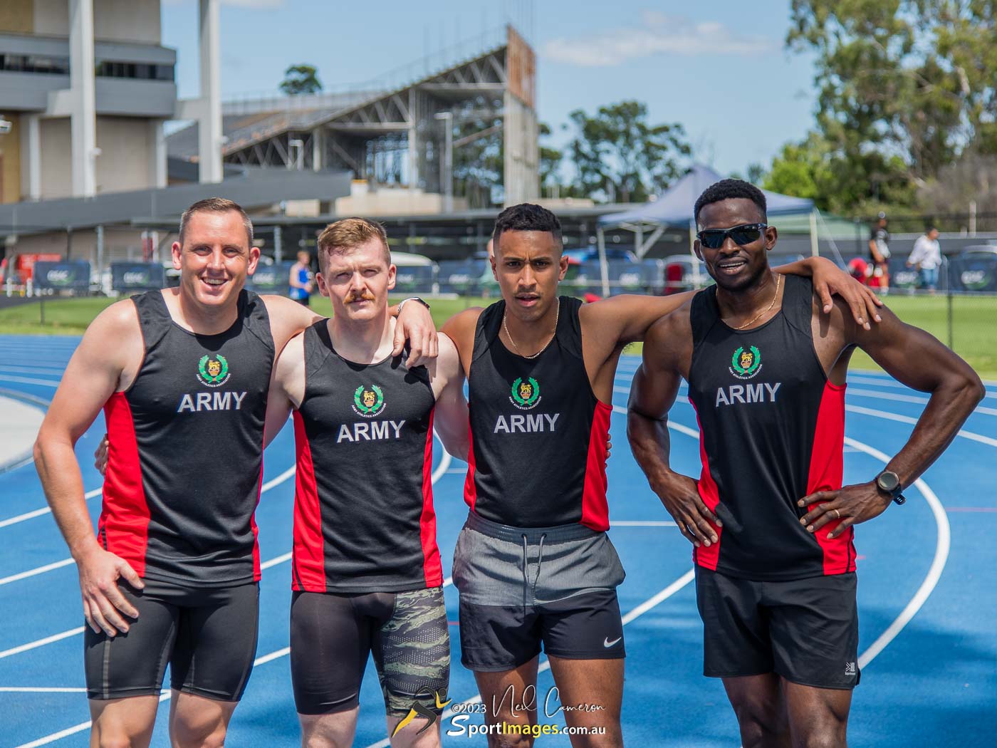 Visiting British Army athletes who competited in a flight of the Men's 110m Hurdles